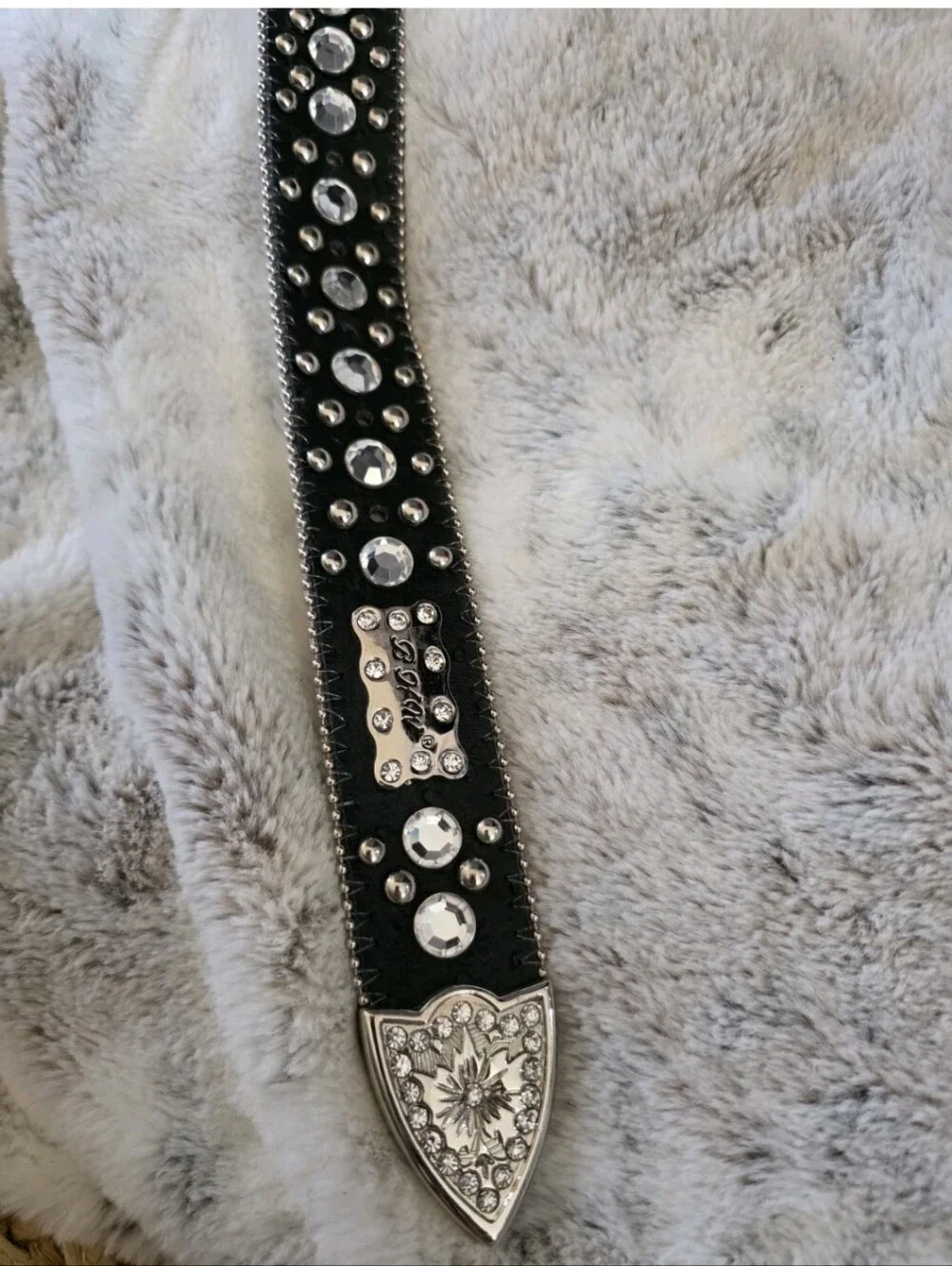 BHW Women's Black Leather Western Belt Crystals and Bling Accents Size M